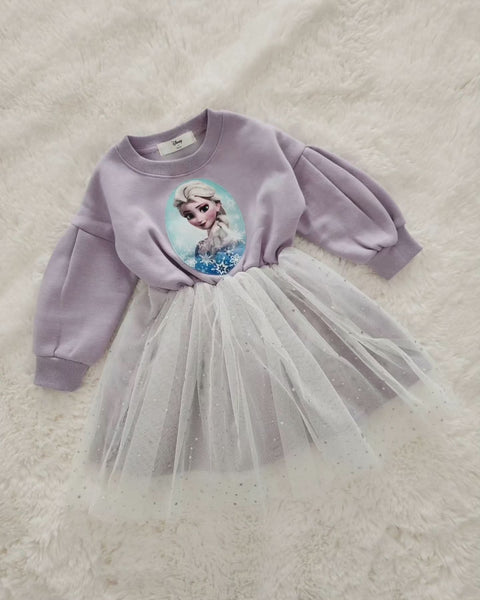 Toddler Puff Sleeve Cotton Elsa Tulle Dress 15m 7y 2 Colors
