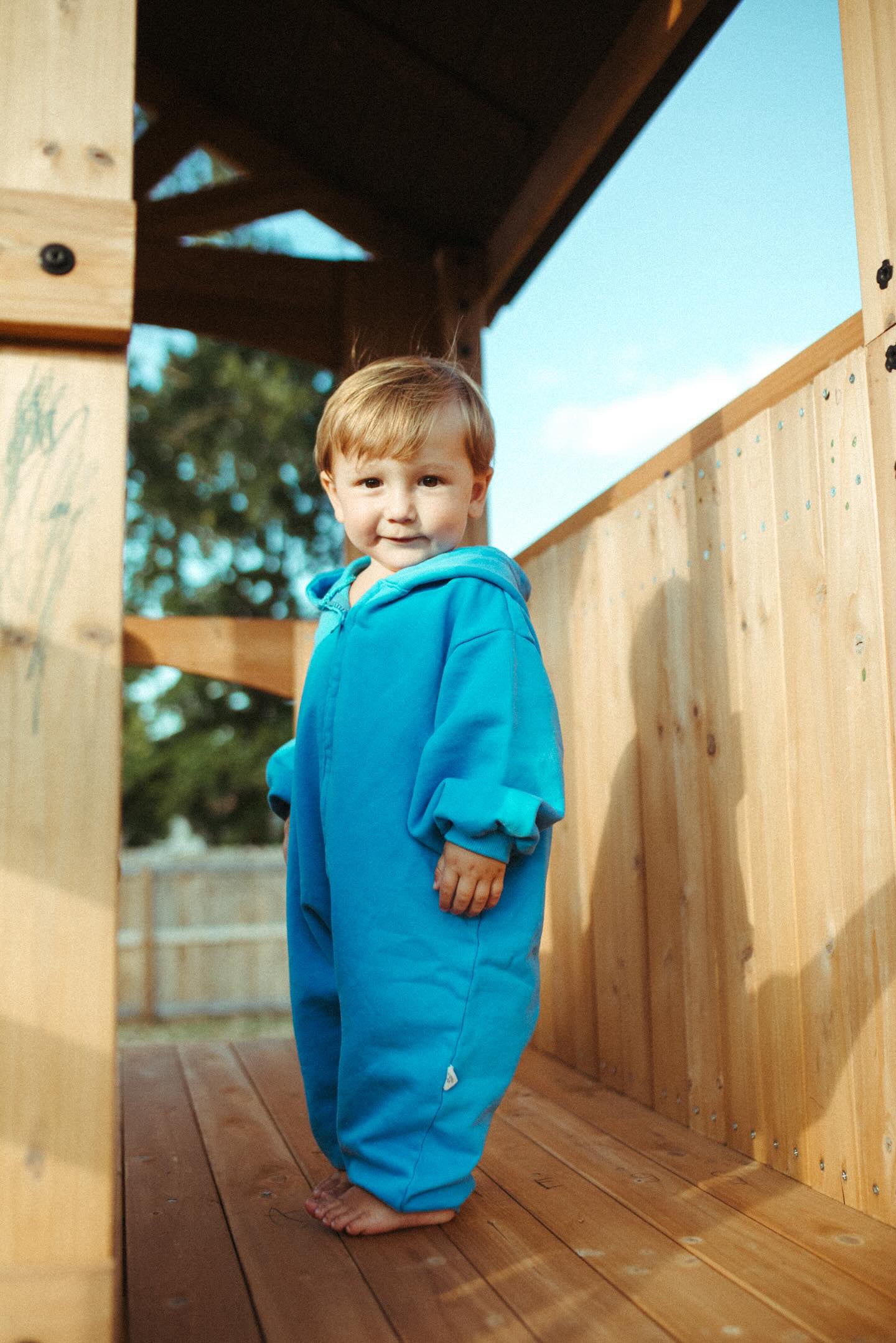 [At Noon Original Design] Baby Pigment Dyed Zip-Up Hoodie Jumpsuit (3m-3y)-Blue - AT NOON STORE