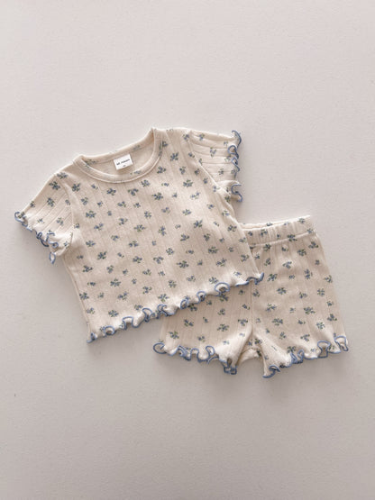 At Noon Baby/Kids Floral Pointelle Lettuce Edge T-Shirt and Shorts Set (6m-7y) - 2 Colors