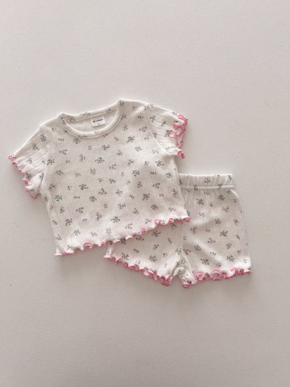 At Noon Baby/Kids Floral Pointelle Lettuce Edge T-Shirt and Shorts Set (6m-7y) - 2 Colors
