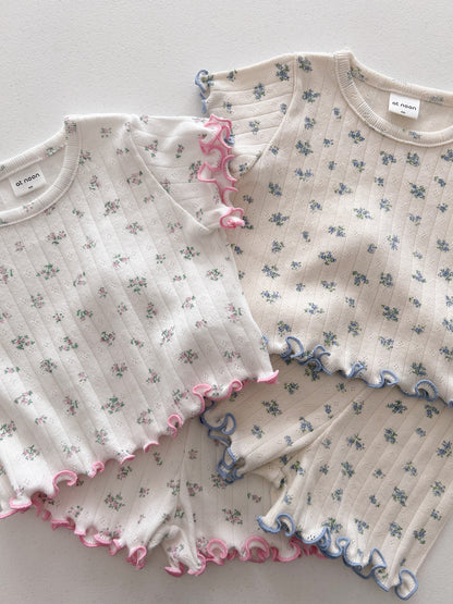 At Noon Baby/Kids Floral Pointelle Lettuce Edge T-Shirt and Shorts Set (6m-7y) - 2 Colors