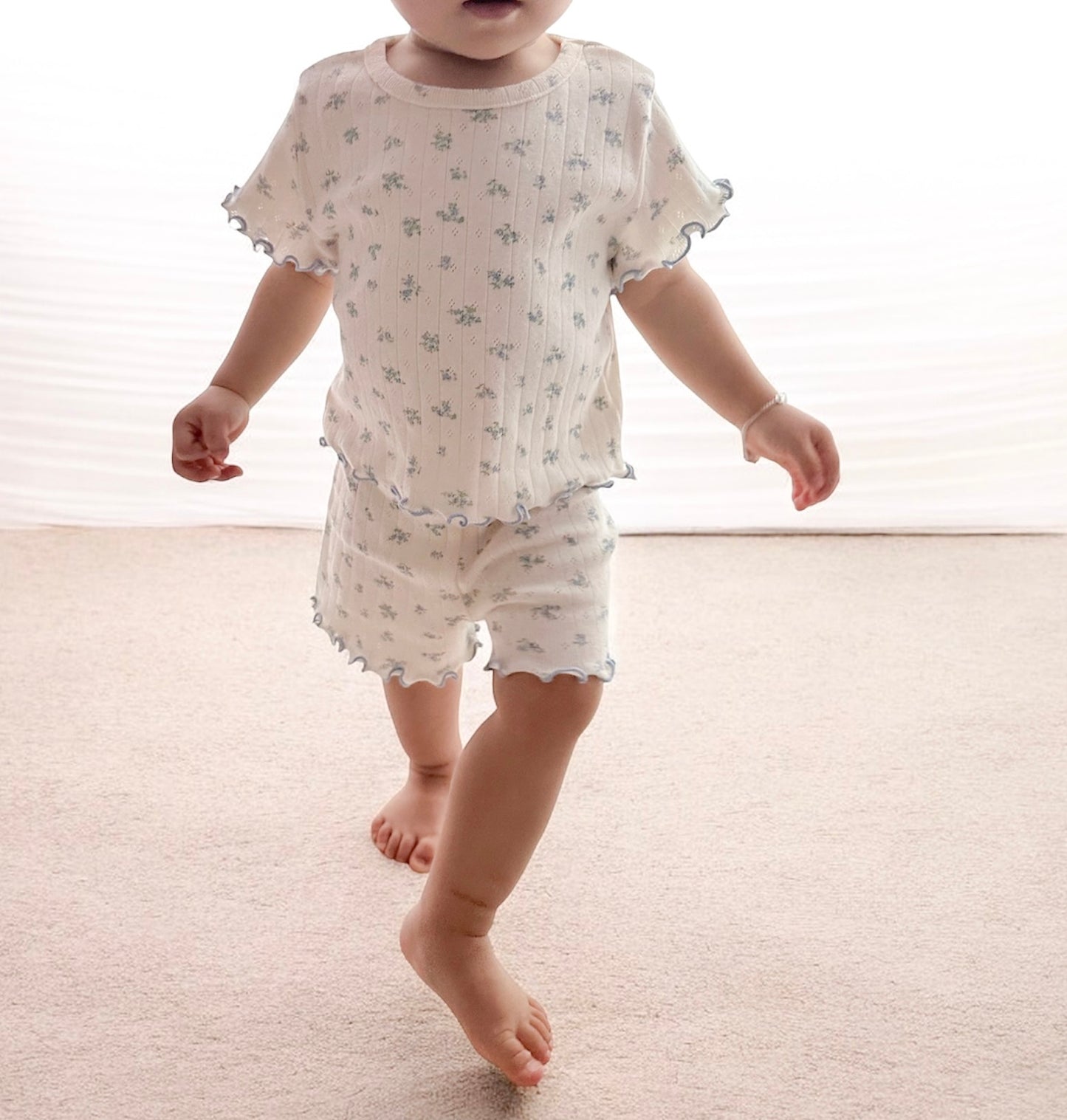 At Noon Baby/Kids Floral Pointelle Lettuce Edge T-Shirt and Shorts Set (6m-7y) - 2 Colors