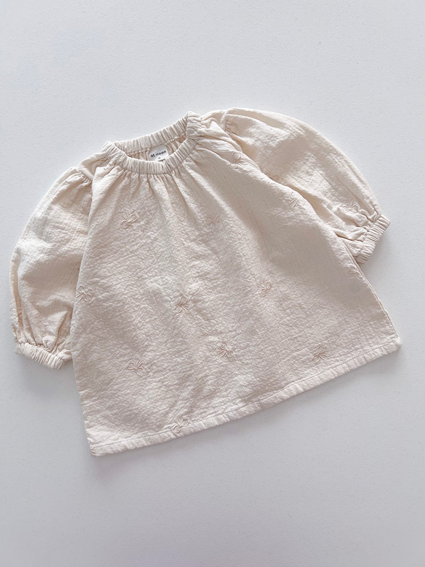 [At Noon Original Design] Toddler Bow Embroidery Gauze Cotton Dress (1-6y) - 2 Colors