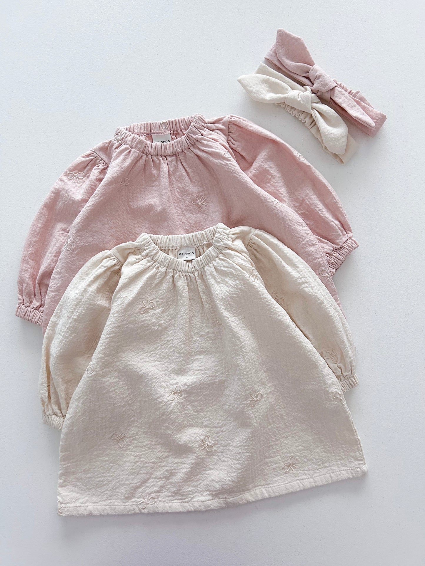 [At Noon Original Design] Toddler Bow Embroidery Gauze Cotton Dress (1-6y) - 2 Colors