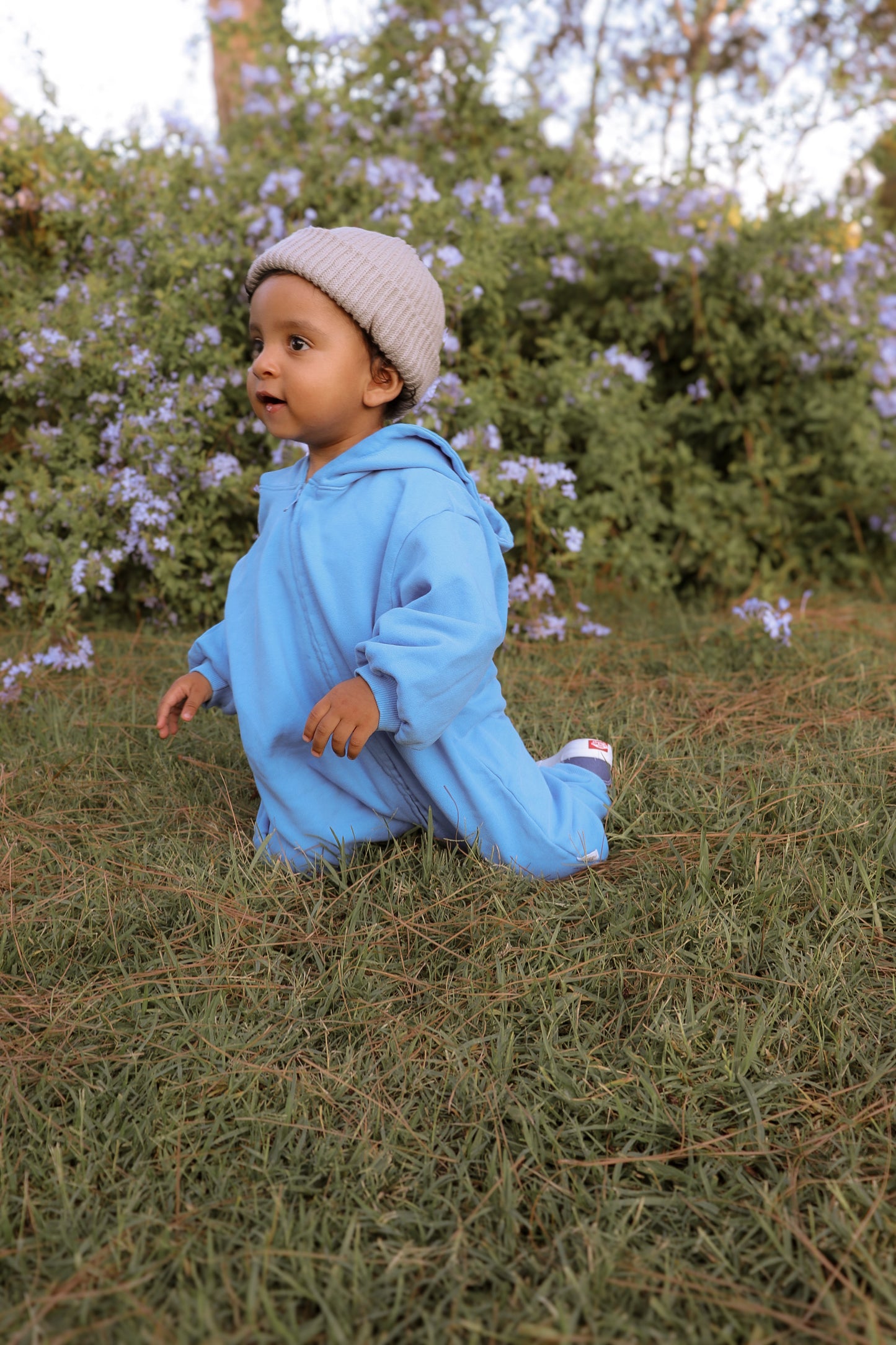 [At Noon Original Design] Baby Pigment Dyed Zip-Up Hoodie Jumpsuit (3m-3y)-Blue - AT NOON STORE