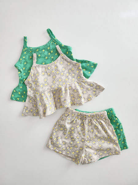 Kids Flower Peplum Top and Shorts Set (1-5y) - Green