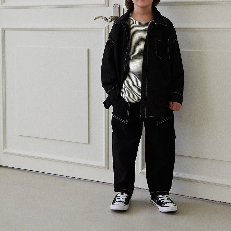 Kids Land Stitch Denim Shirt (1-6y) - Black - AT NOON STORE