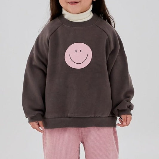Kids Land Smiley Face Brushed Cotton Sweatshirt  (1-6y) - Charcoal