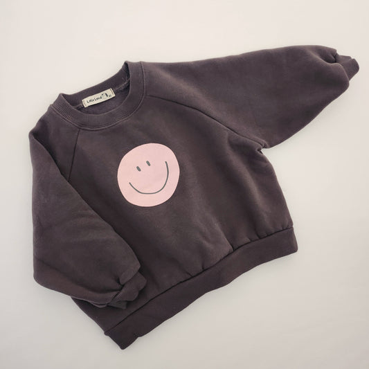 Kids Land Smiley Face Brushed Cotton Sweatshirt  (1-6y) - Charcoal - AT NOON STORE