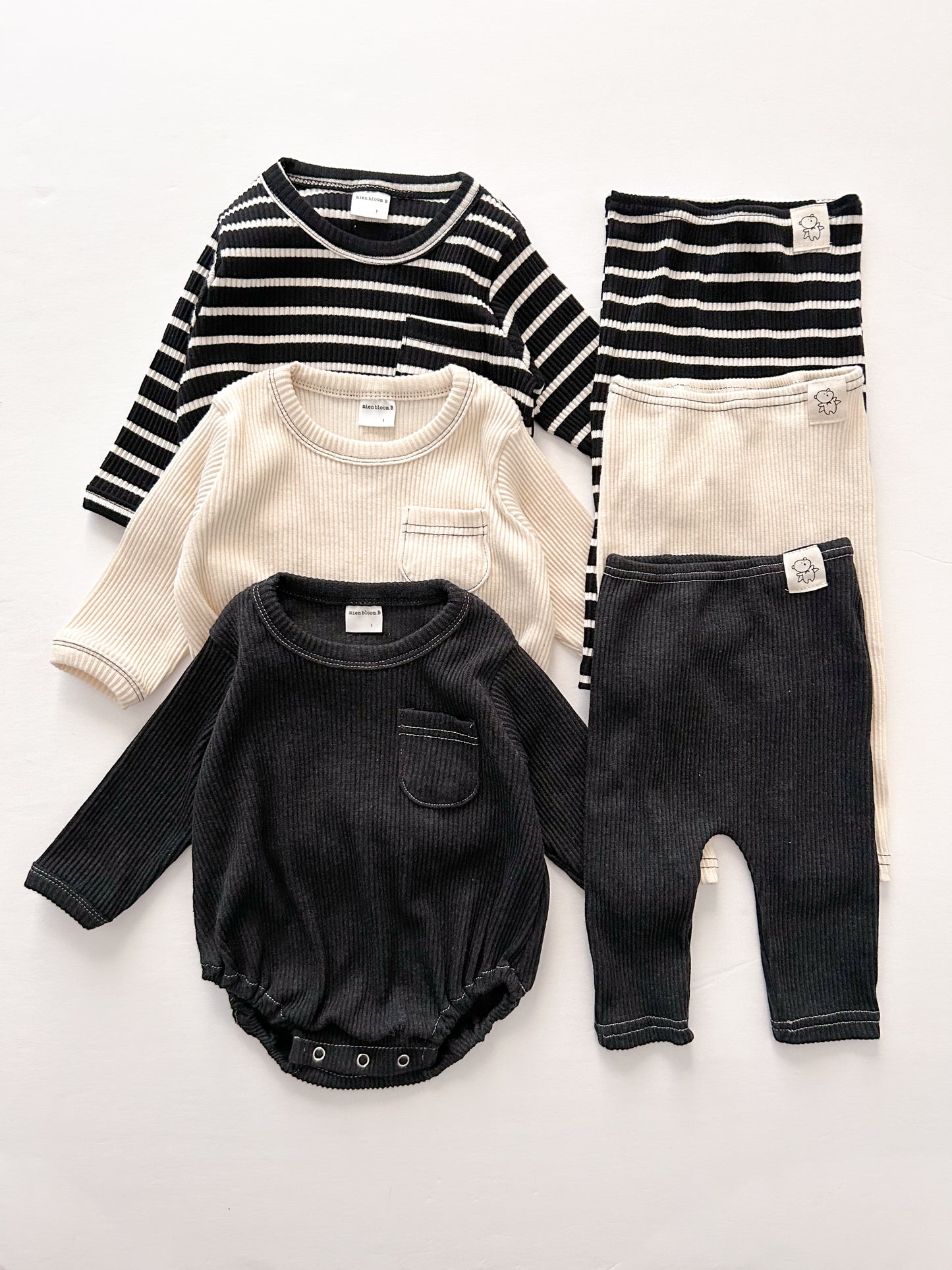 Baby Ribbed Long Sleeve Stitch Detail Romper (0-24m) - 3 Colors