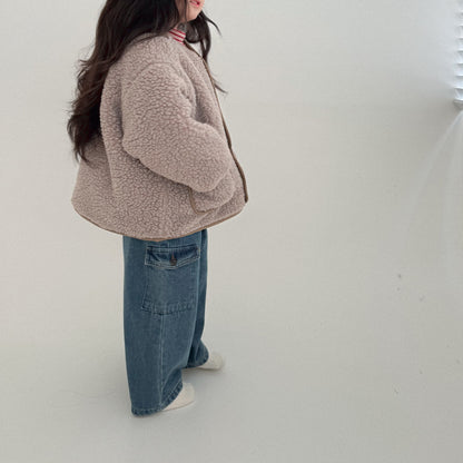 Toddler Bella W25 Sherpa Button Up Jacket (1-6y) -Grayish Beige