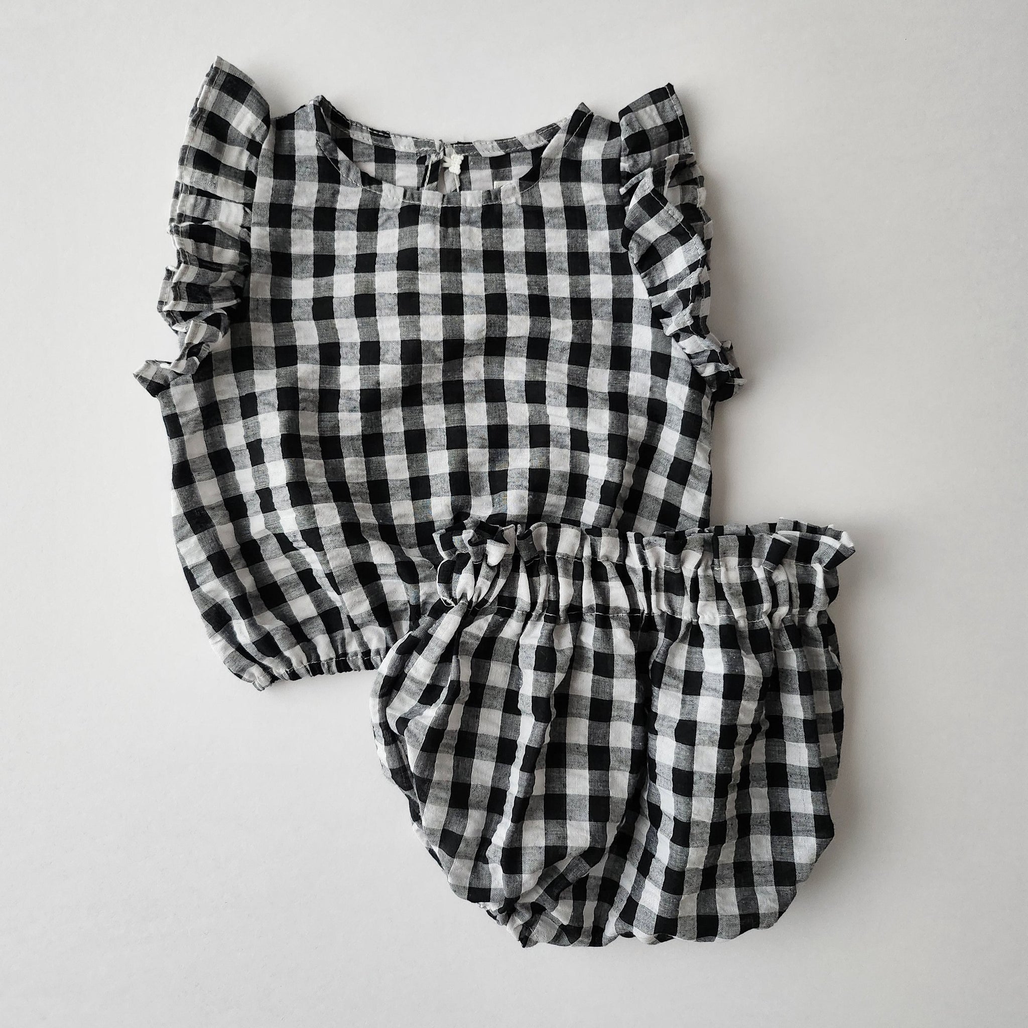 Baby Gingham Ruffle Short Sleeve Top and Bloomer Shorts Set (4-14m) - Black