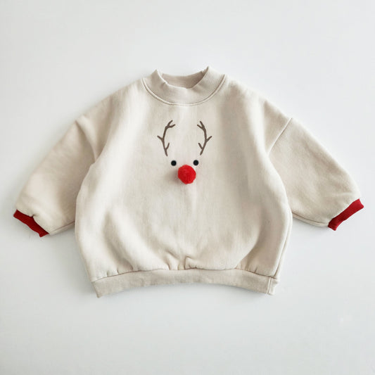 Toddler Mom Fleece-Lined Reindeer Sweatshirt (2-4y, Mom)- Red - AT NOON STORE