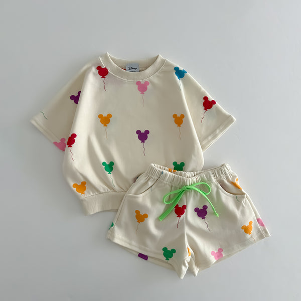 Toddler Balloon Print Short Sleeve Sweatshirt and Shorts Set (15m-7y) -2 Colors