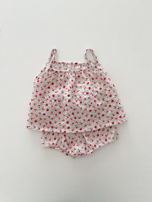 Baby SS25 Seersucker Strawberry Sleeveless Top and Bloomer Set (3-18m) - Ivory