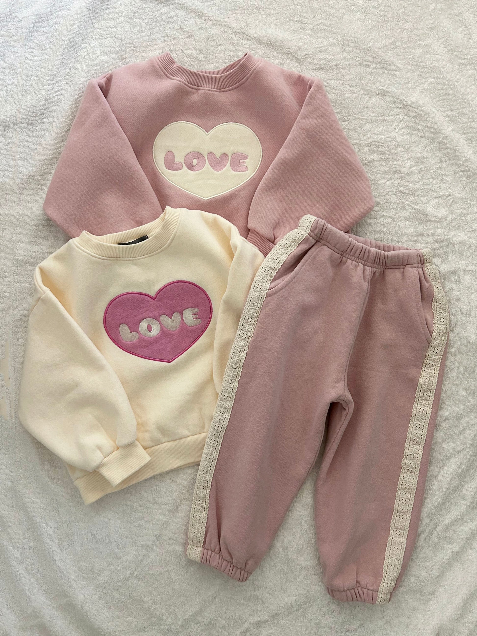 Kids Blushed Cotton Love Embroidery Sweatshirt (2-6y) - 3 Colors - AT NOON STORE