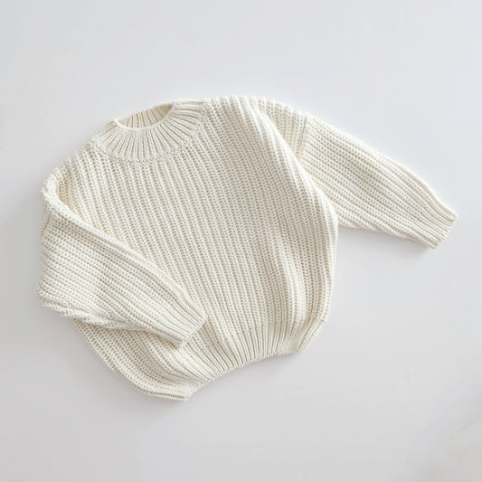 Kids Chunky Cotton Knit Sweater  (3m-6y)  - Cream - AT NOON STORE