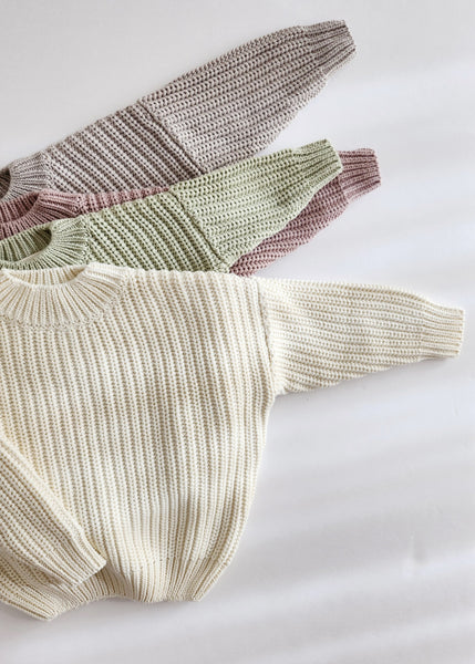 Kids Chunky Cotton Knit Sweater  (3m-6y)  - Woodrose