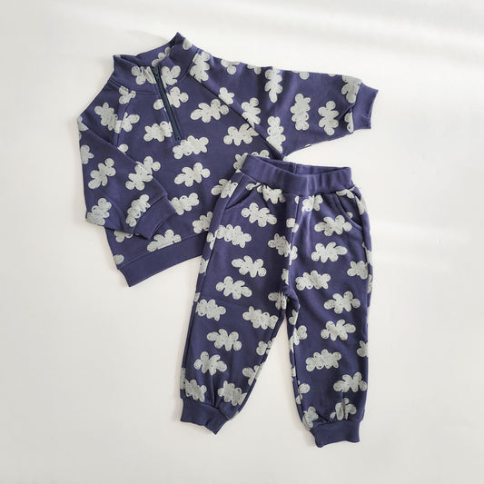 Kids Cloud Print Half Zip Sweatshirt & Jogger Pants Set (1-6y) - Navy - AT NOON STORE