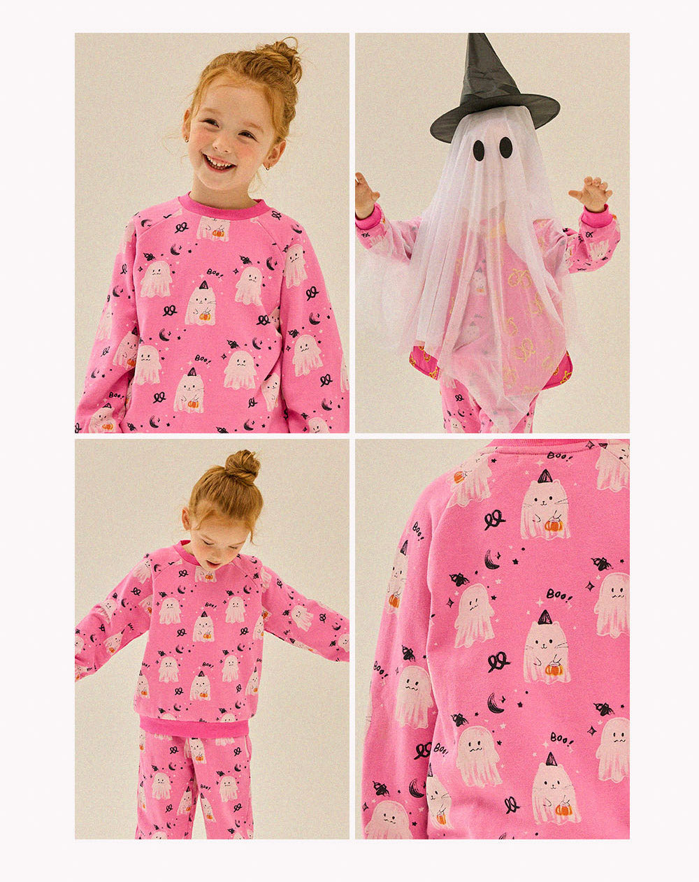 Kids F25 Halloween Long Sleeve Sweatshirt and Jogger Pants Set (3-9y) - Pink