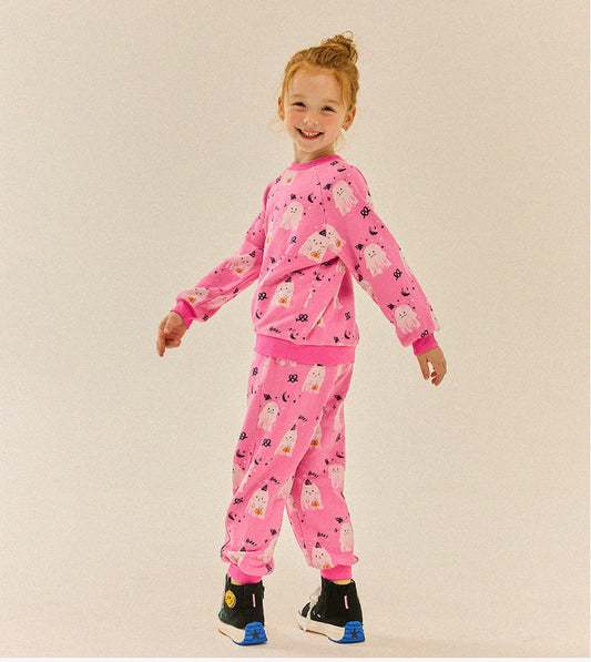 Kids F25 Halloween Long Sleeve Sweatshirt and Jogger Pants Set (3-9y) - Pink