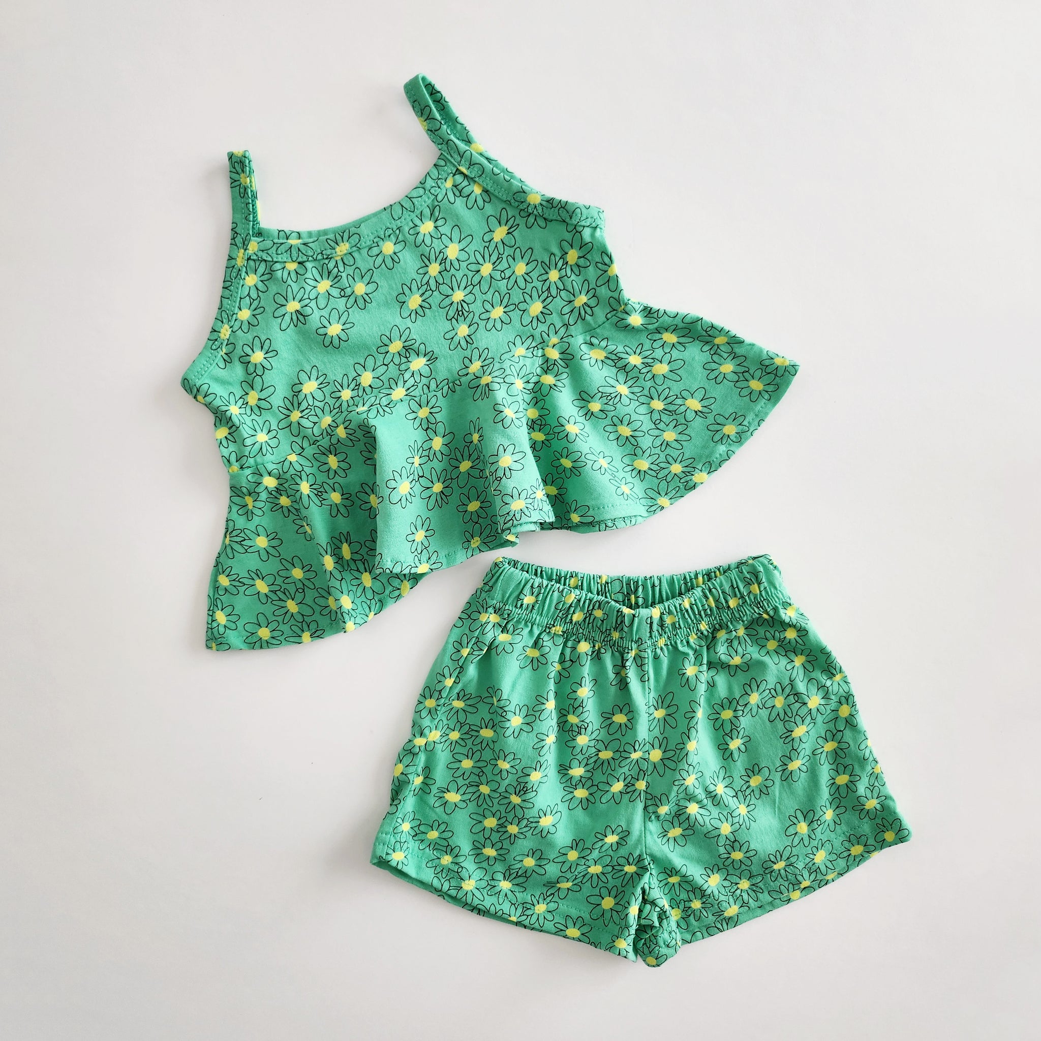 Kids Flower Peplum Top and Shorts Set (1-5y) - Green