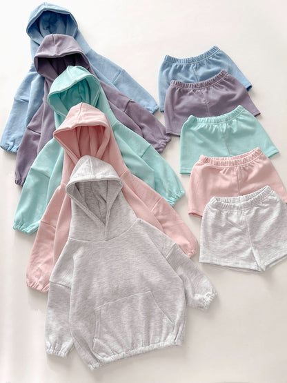 Kids Kangaroo Pocket Hoodie Pullover and Shorts Set (2-10y) - 5 Colors - AT NOON STORE