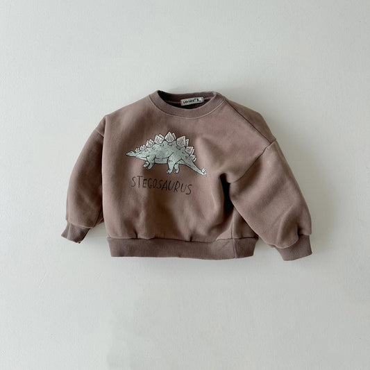 Kids Land Brushed Cotton Dino Sweatshirt (1-6y) -Brown Stegosaurus - AT NOON STORE