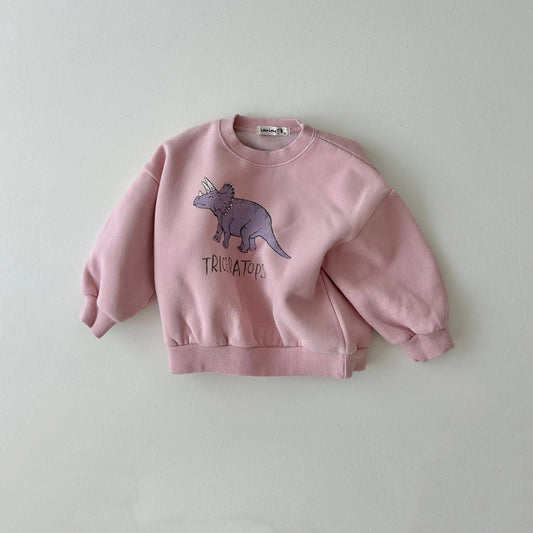 Kids Land Brushed Cotton Dino Sweatshirt (1-6y) - Pink Triceratops - AT NOON STORE