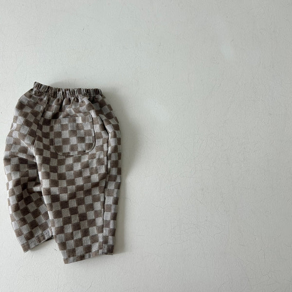 Kids Land Pull-On Checker Pants (1-6y) - Beige