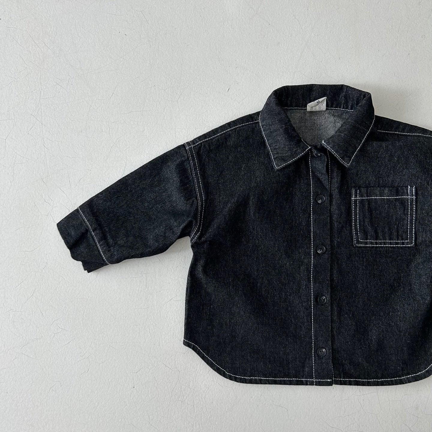 Kids Land Stitch Denim Shirt (1-6y) - Black - AT NOON STORE