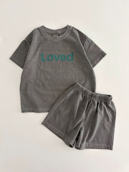 [At Noon Original Design] Kids Loved Garment-Dyed T-Shirt and Shorts Set (6m-7y) - 4 Colors - AT NOON STORE