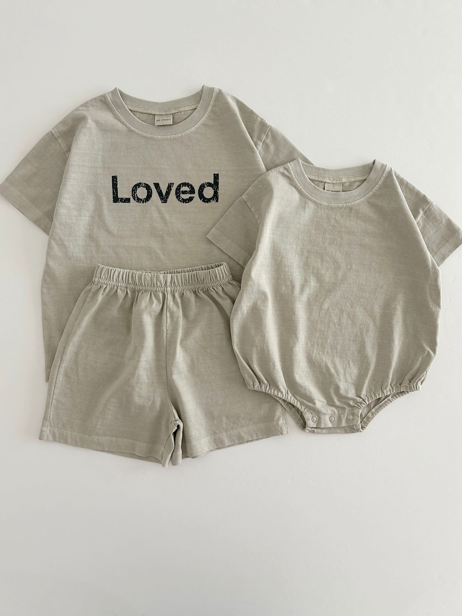 [At Noon Original Design] Kids Loved Garment-Dyed T-Shirt and Shorts Set (6m-7y) - 4 Colors - AT NOON STORE