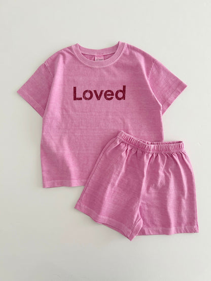[At Noon Original Design] Kids Loved Garment-Dyed T-Shirt and Shorts Set (6m-7y) - 4 Colors - AT NOON STORE