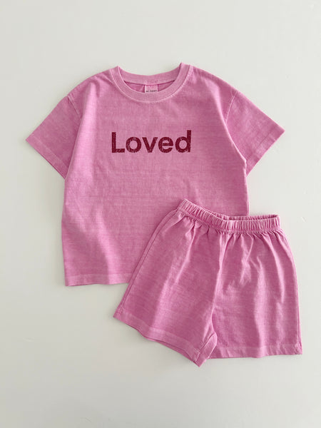 [At Noon Original Design] Kids Loved Garment-Dyed T-Shirt and Shorts Set (6m-7y) - 4 Colors