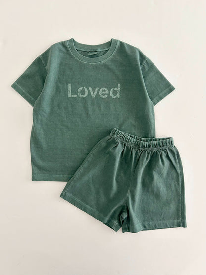 [At Noon Original Design] Kids Loved Garment-Dyed T-Shirt and Shorts Set (6m-7y) - 4 Colors - AT NOON STORE
