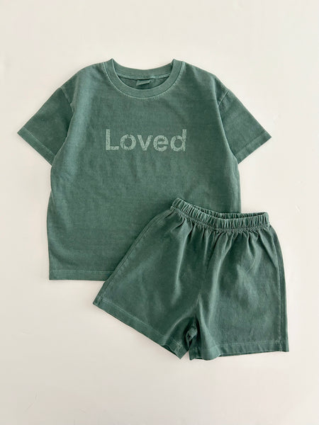 [At Noon Original Design] Kids Loved Garment-Dyed T-Shirt and Shorts Set (6m-7y) - 4 Colors