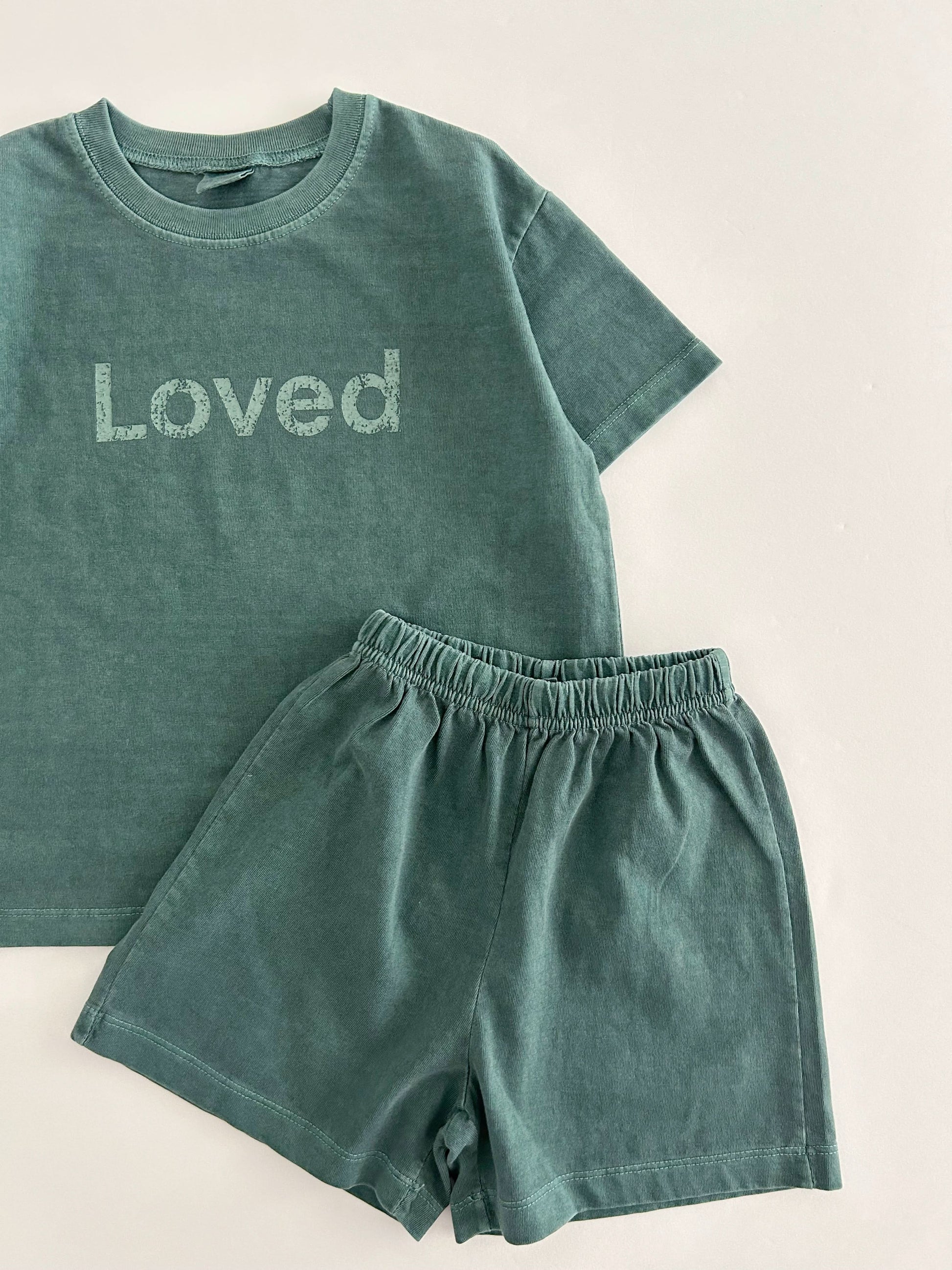 [At Noon Original Design] Kids Loved Garment-Dyed T-Shirt and Shorts Set (6m-7y) - 4 Colors - AT NOON STORE
