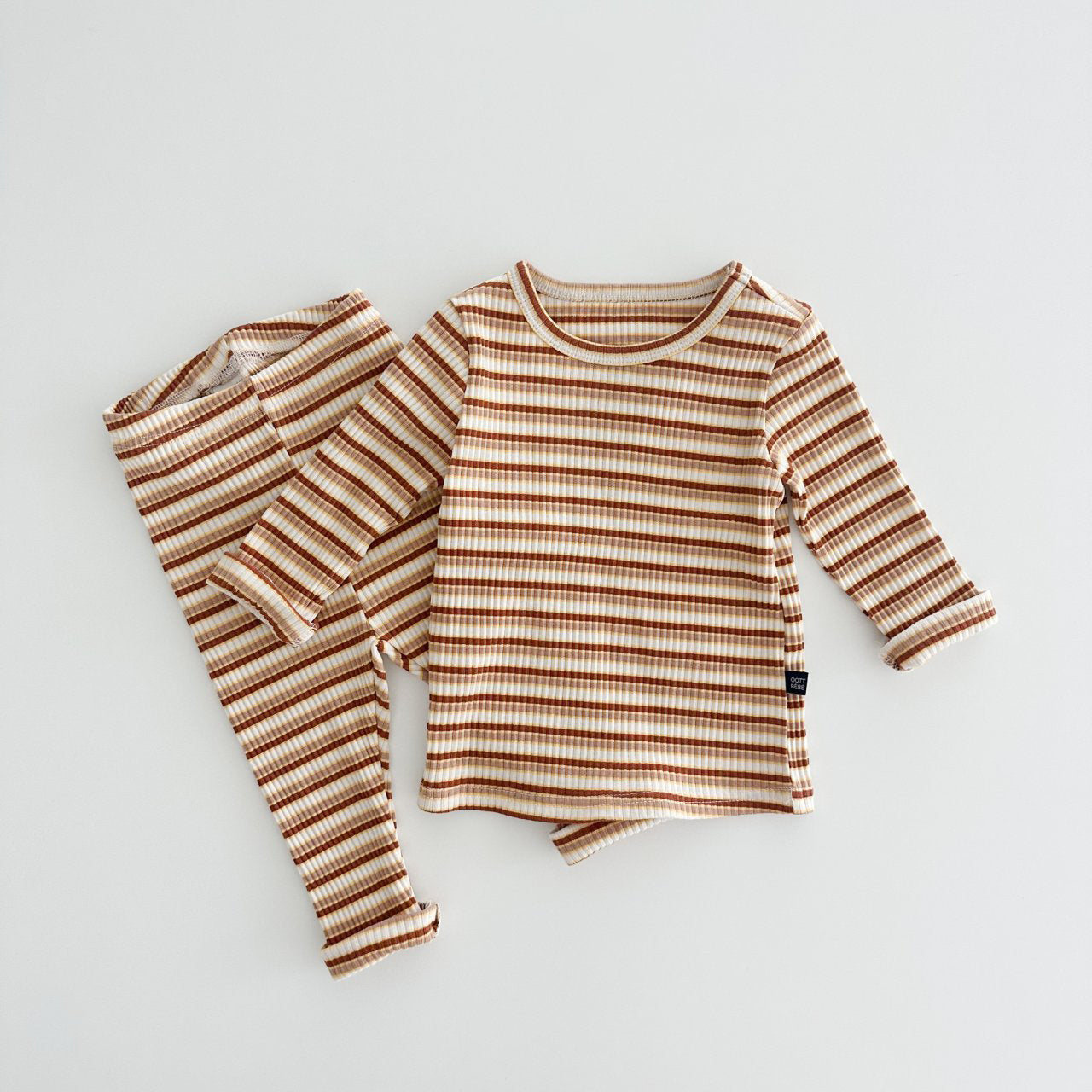 Kids Oott Stripe Top and Leggings Set (1-6y)- Brown - AT NOON STORE