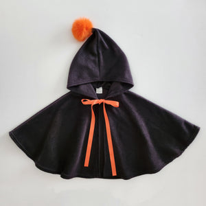 Kids Orange Pompom Cone Cape (0-8y) - Black