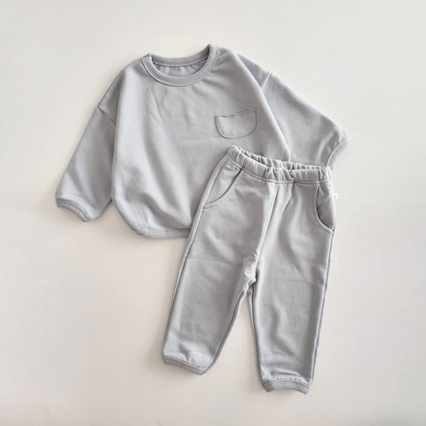 Kids Patch Pocket Sweatshirt and Sweat Pants Set(1-6y)- Blue
