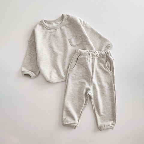 Kids Patch Pocket Sweatshirt and Sweat Pants Set(1-6y)- Light Heather Grey
