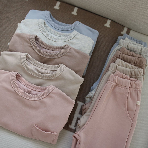 Kids Patch Pocket Sweatshirt and Sweat Pants Set(1-6y)- Pink
