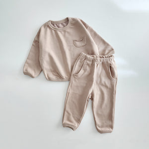 Kids Patch Pocket Sweatshirt and Sweat Pants Set(1-6y)- Mocha