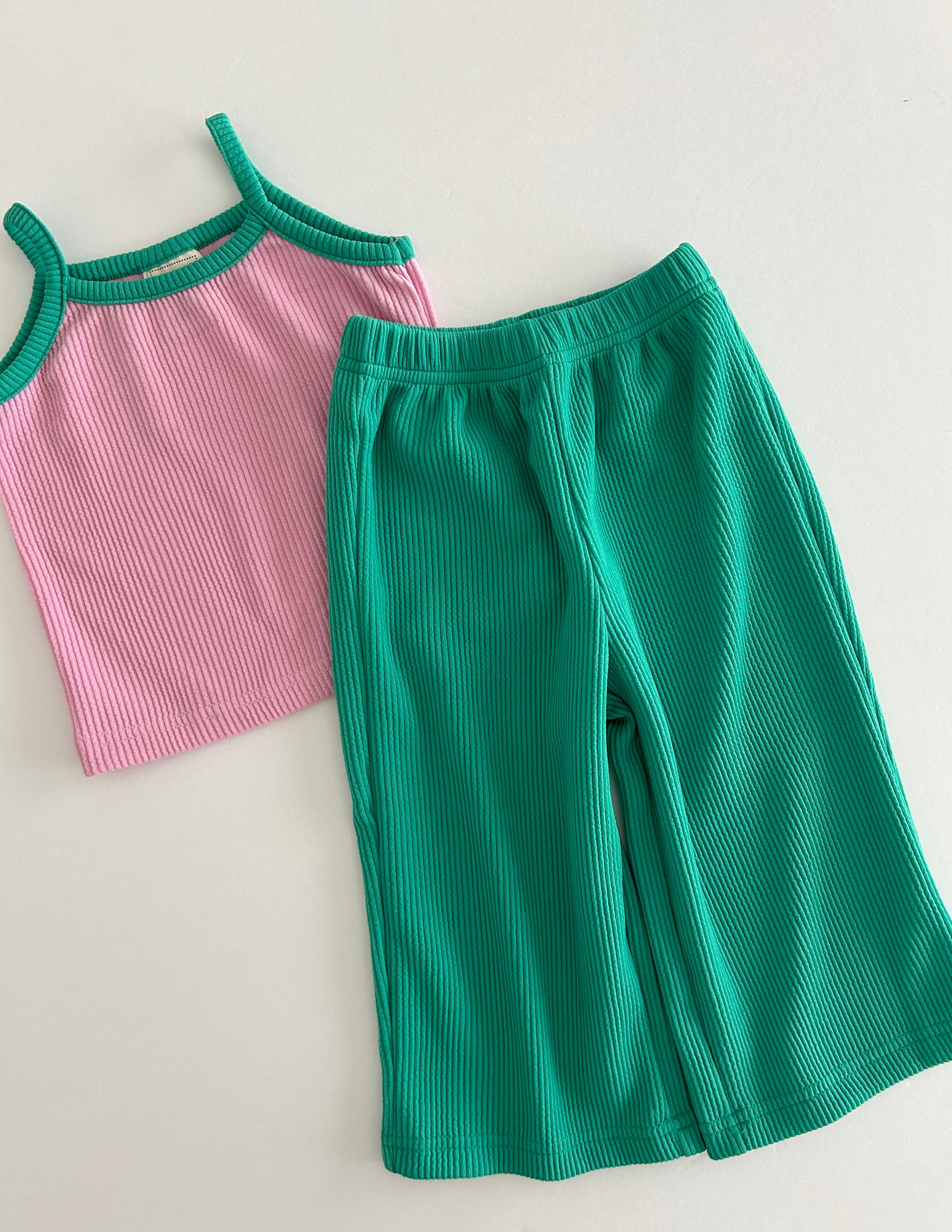 Kids Soy Contrast Trim Tank Top and Wide Leg Pants Set (1-6y) - Pink Green - AT NOON STORE