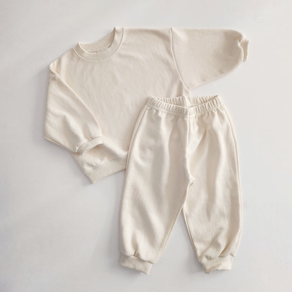 Kids SP24 Soft Cotton Sweatshirt & Jogger Pants Set (1-6y) - Cream