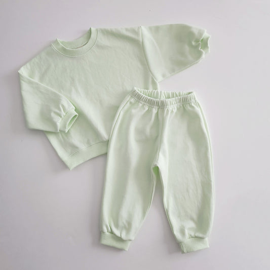 Kids SP24 Soft Cotton Sweatshirt & Jogger Pants Set (1-6y) -Lime