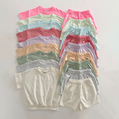 Kids Soy Summer Cotton Short Sleeve Top & Shorts Set (1-6y) - 9 Colors - AT NOON STORE