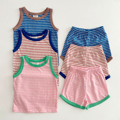 Kids Soy Summer Stripe Sleeveless Top & Shorts Set (1-6y) - 4 Colors - AT NOON STORE
