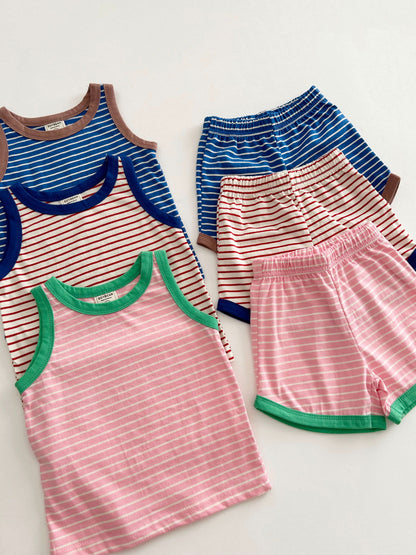 Kids Soy Summer Stripe Sleeveless Top & Shorts Set (1-6y) - 4 Colors - AT NOON STORE